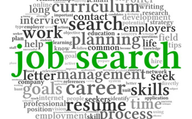 Job search concept in word tag cloud on white background